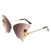Lyrin - Rimless Oversize Rhinestone Butterfly Women Fashion Sunglasses