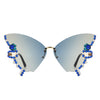 Lyrin - Rimless Oversize Rhinestone Butterfly Women Fashion Sunglasses
