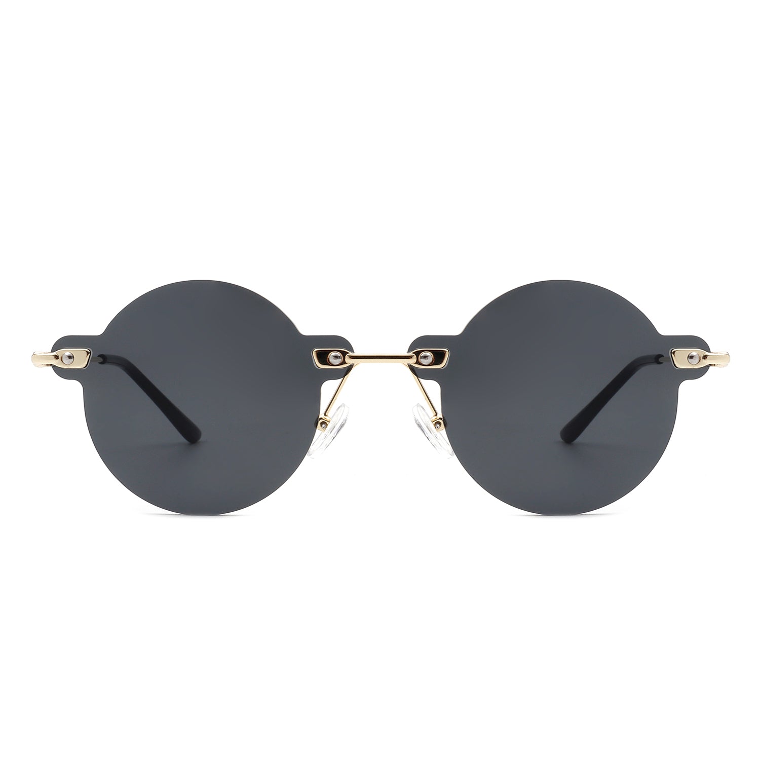 Crescent - Circle Retro Round Rimless Fashion Tinted Vintage Sunglasses Brown