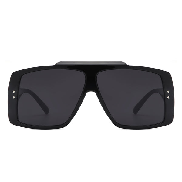 Retro Flat Top Mobster Sunglasses - Thick Temple, Oversized, UV400 Lenses, Unisex Style