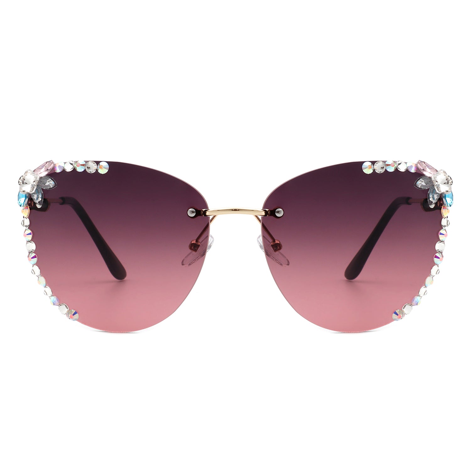 Nightbri - Women Rimless Tinted Chic Rhinestone Fashion Cat Eye Sunglasses