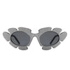 Quiveria - Irregular Glitter Round Cut-Out Cat Eye Flower Design Fashion Sunglasses