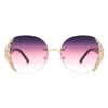Jadeisle - Women Oval Rimless Rhinestone Design Round Oversize Sunglasses