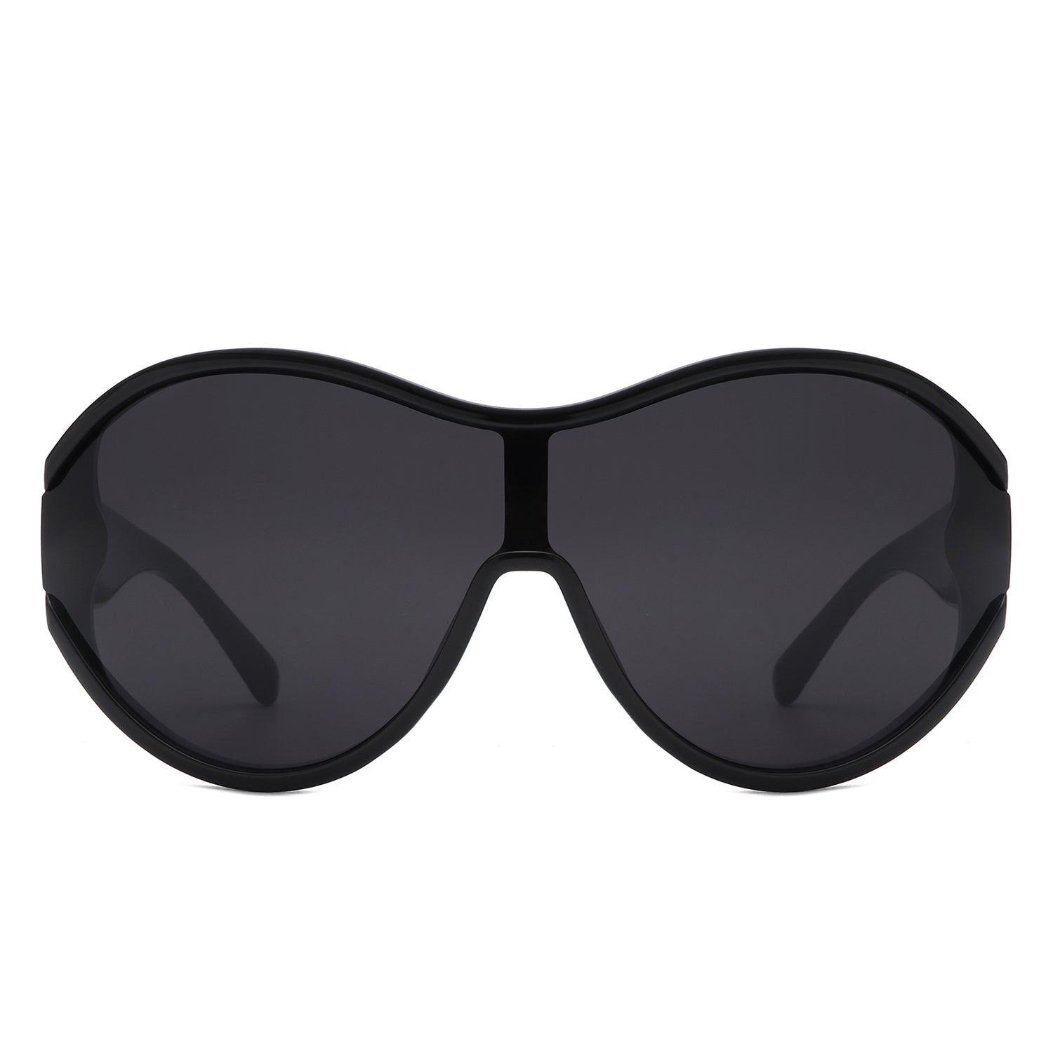Gwyneth - Oversize Oval Retro Circle Fashion Curved Round Sunglasses Black