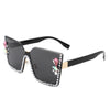 Ceres - Oversize Half Frame Square Rhinestone Women Fashion Sunglasses