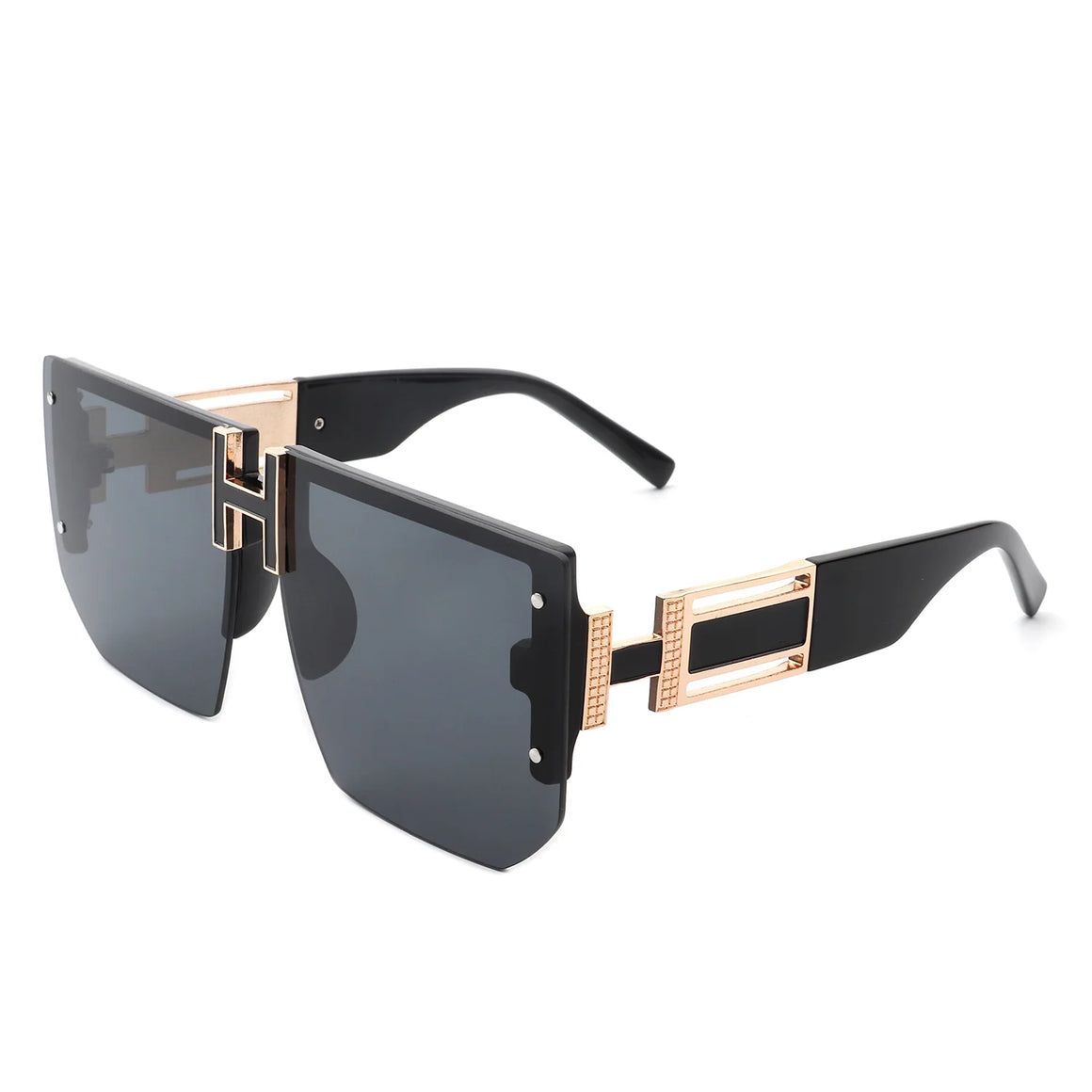 Kaelor - Square Oversized Flat Top Gradient Half Frame Sunglasses