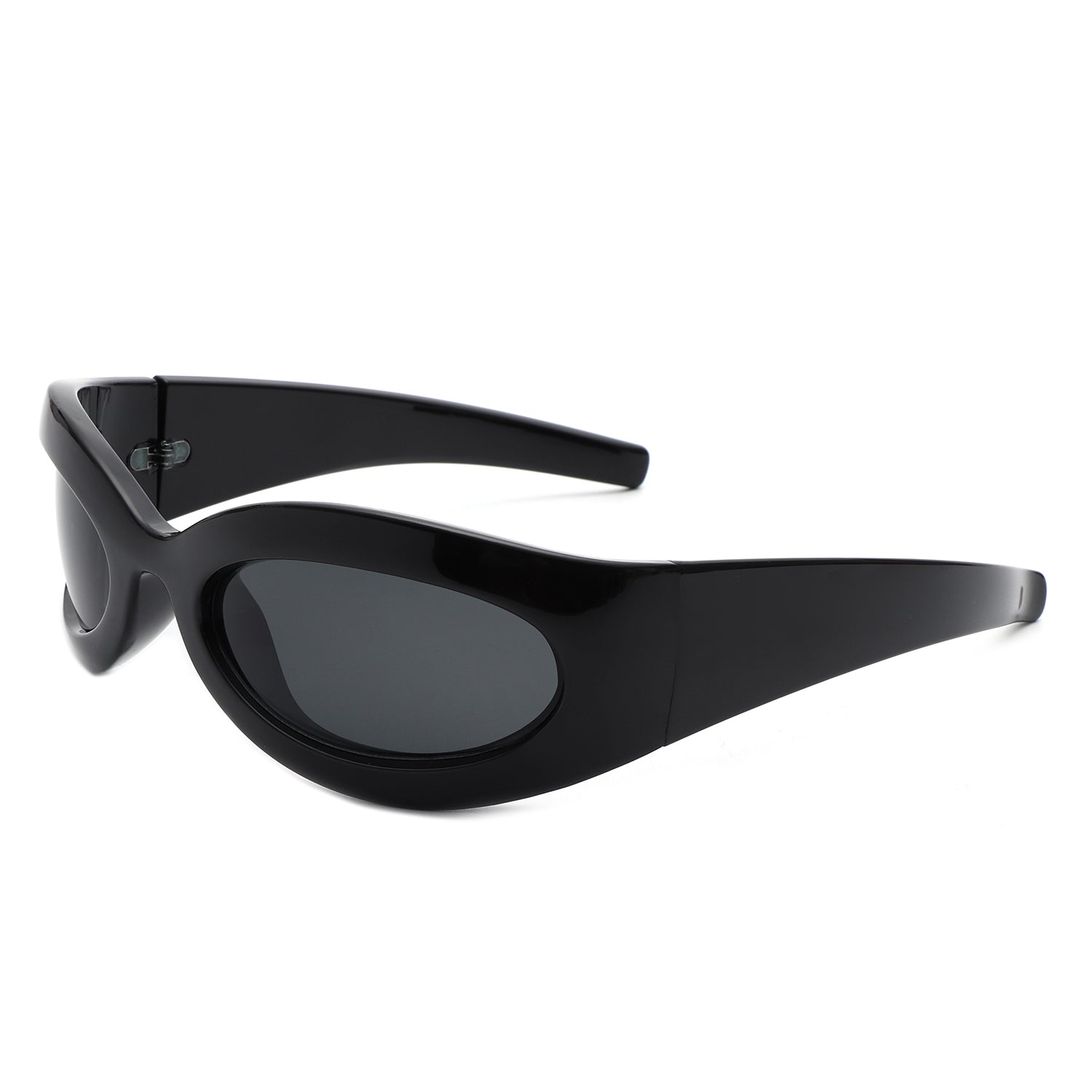 Albion - Oval Wrap Around Retro Round Fashion Sunglasses Black