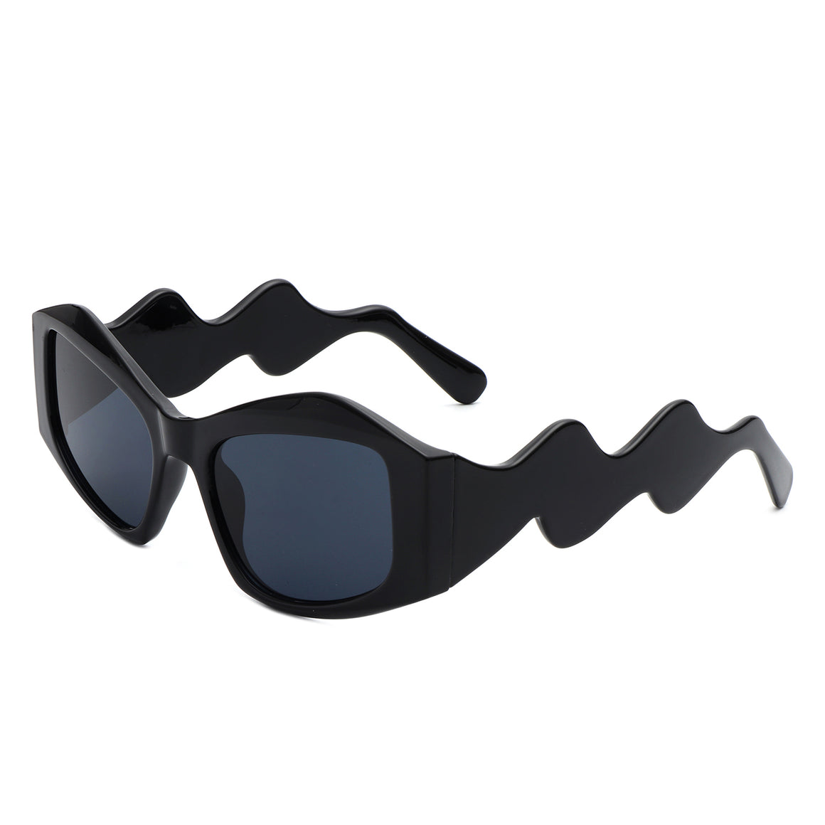 Shimmerz - Square Oversize Irregular Wavy Temple Design Fashion Sunglasses