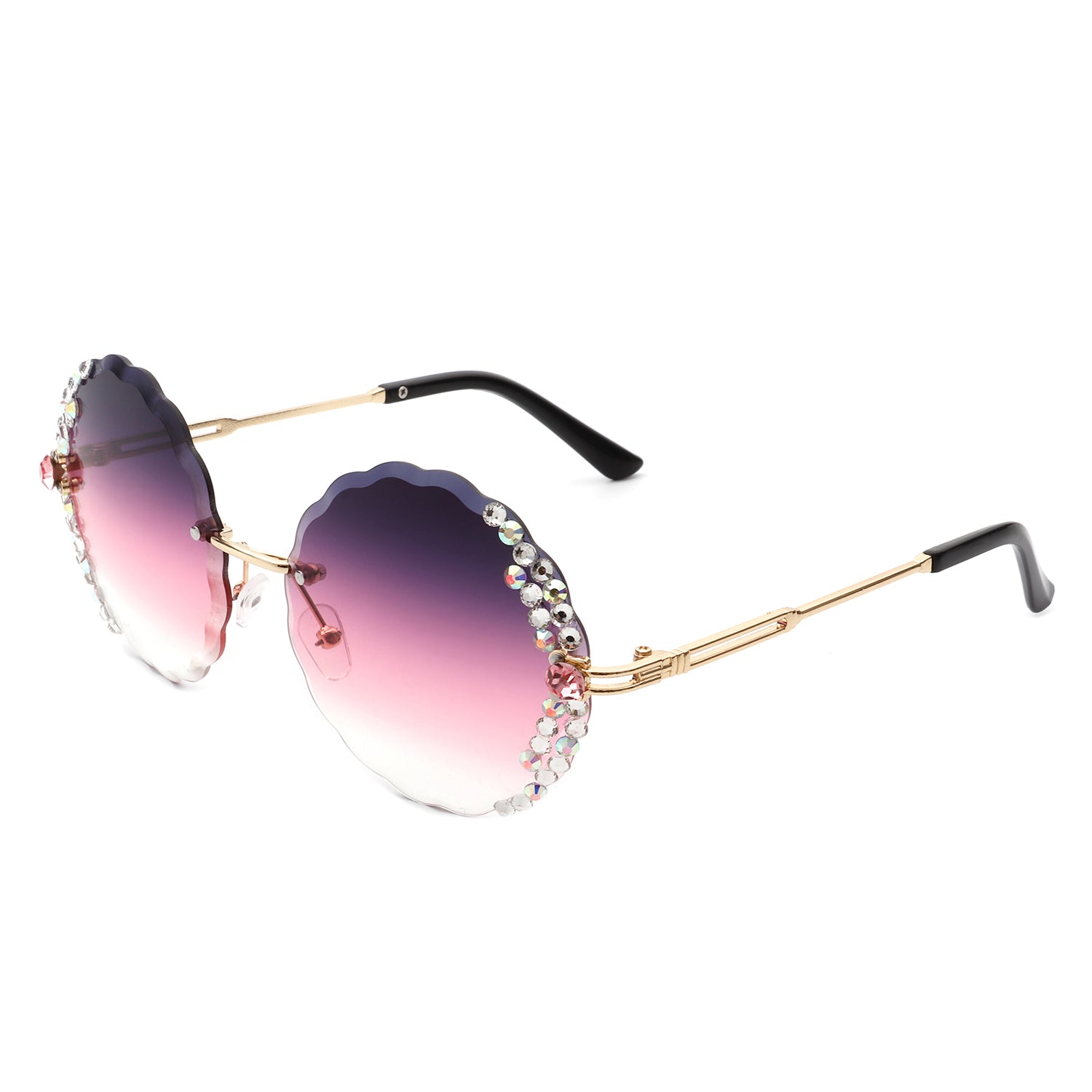 Icetwist - Round Rimless Circle Rhinestone Design Frameless Women Sunglasses Golden