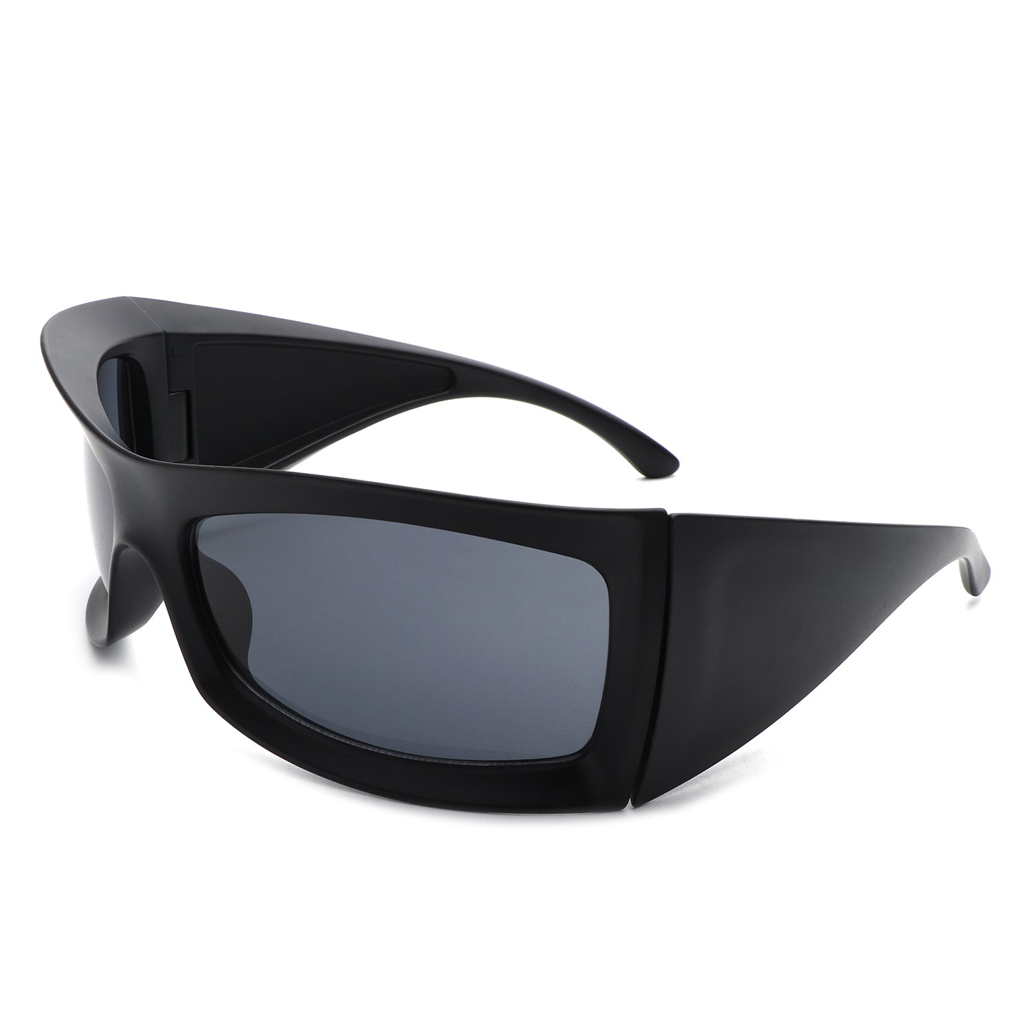 Skytalon - Square Retro Chunky Wrap Around Sunglasses Black