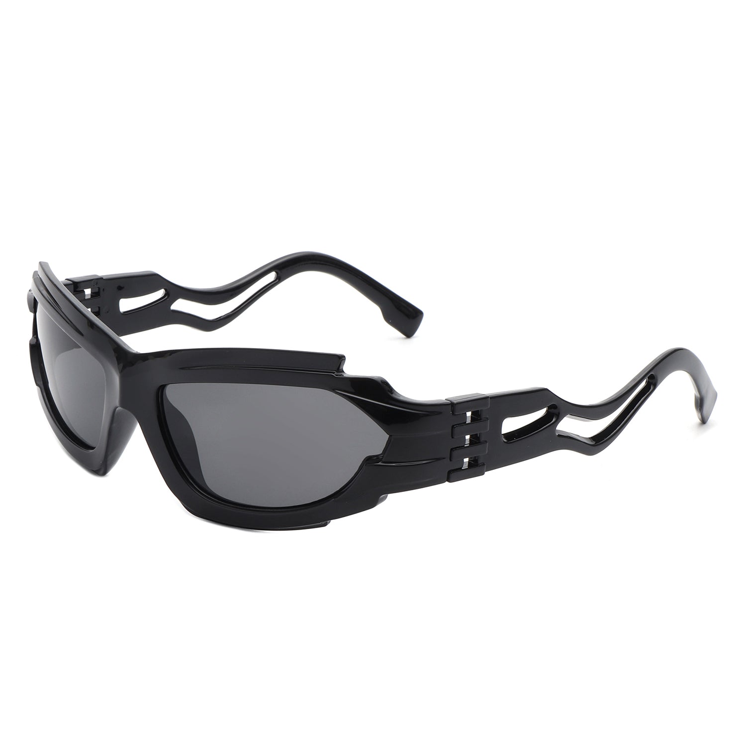 Fliyque Geometric Rectangle Futuristic Wrap Around Sunglasses Black