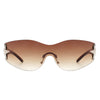 Myrith - Women Rectangle Rimless Wraparound Fashion Oversize Sunglasses