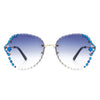 Lightblu - Women Fashion Oversize Rimless Round Rhinestone Design Sunglasses