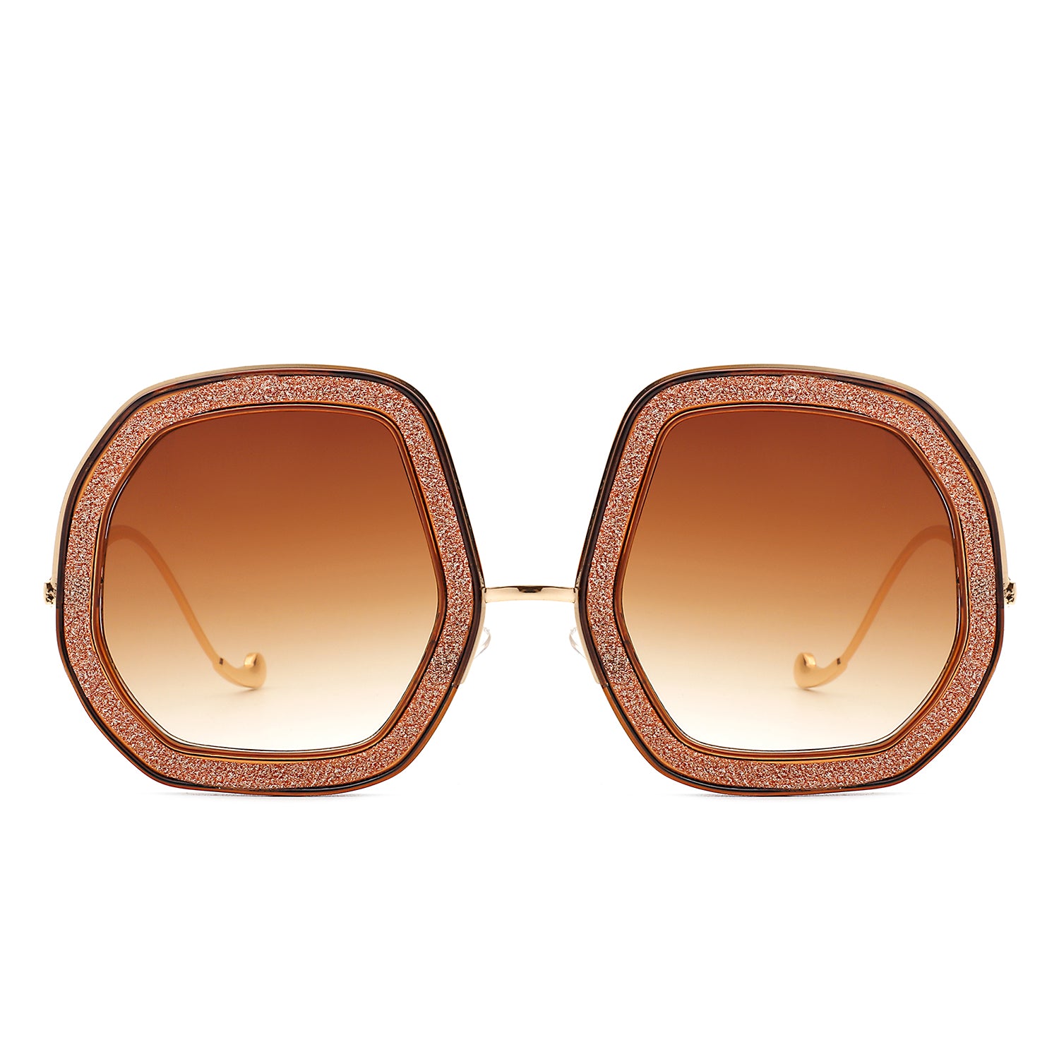 Xanadawn - Women Round Irregular Geometric Glitter Fashion Sunglasses