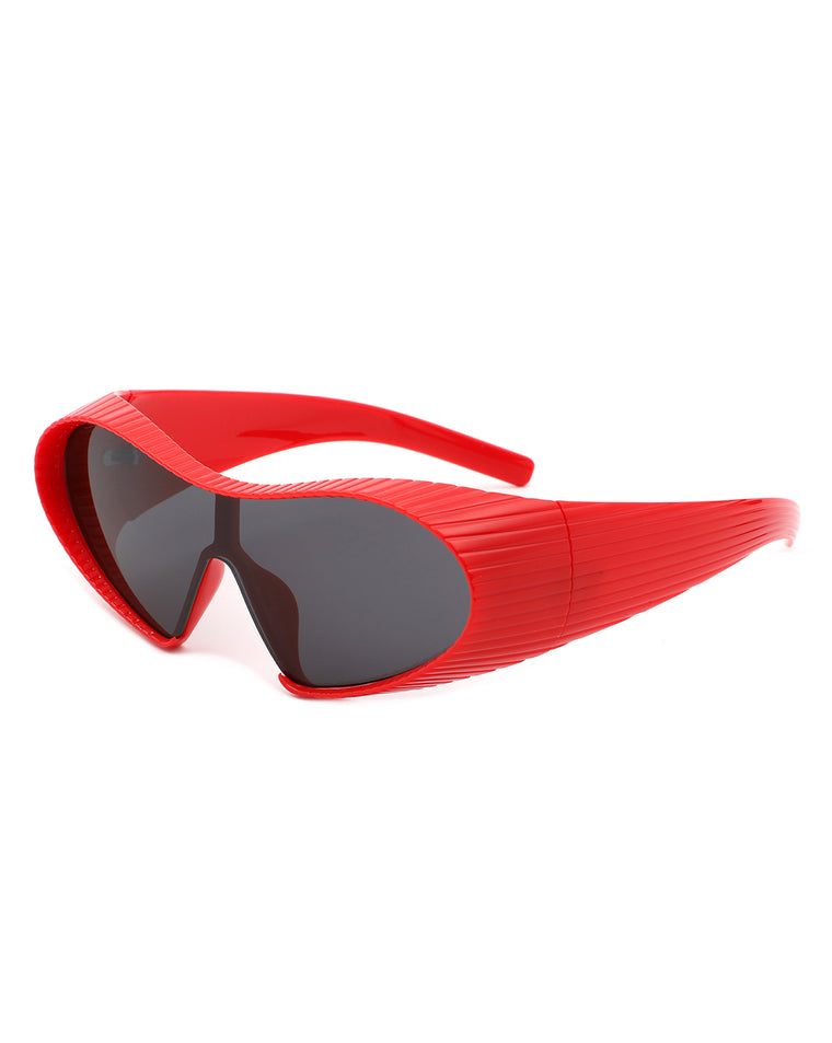 Ascary - Cramilo Oversize Wrap Winged Bar Frame Unisex Fashion Sunglasses