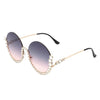 Gloriana - Women Circle Half Frame Oversize Rhinestone Fashion Round Sunglasses