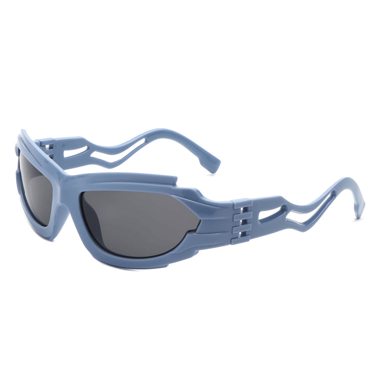 Fliyque - Geometric Rectangle Futuristic Wrap Around Sunglasses