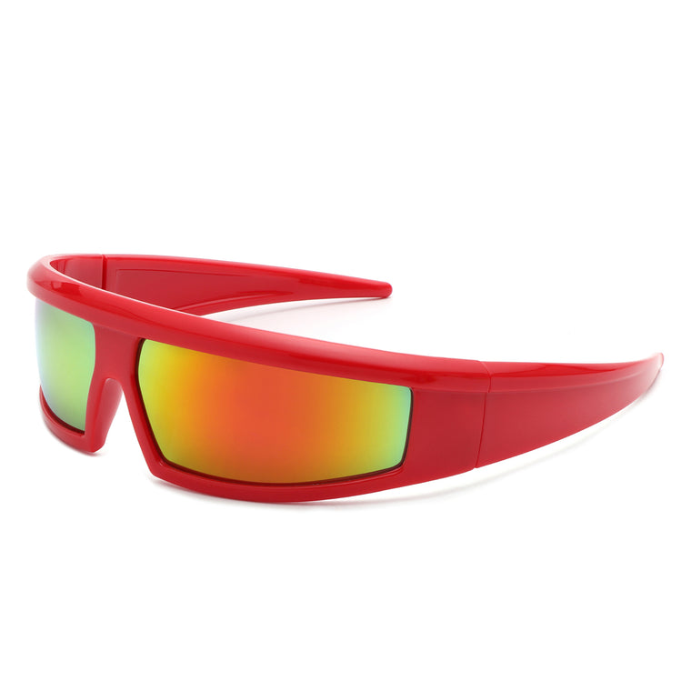 Starwise - Rectangle Y2K Futuristic Sports Flat Top Wrap Around Sunglasses