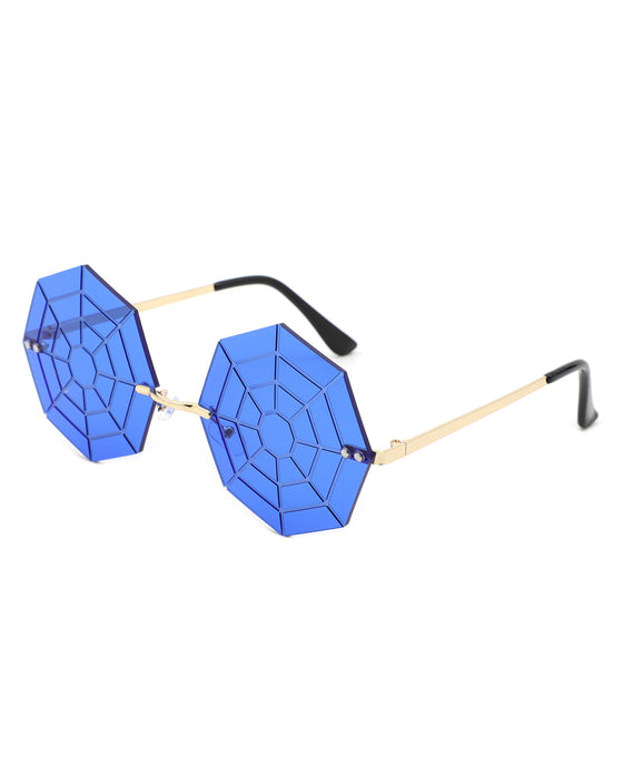 Vaelin - Cramilo Geometric Spider Web Tinted Colored Round Frame Unisex Sunglasses