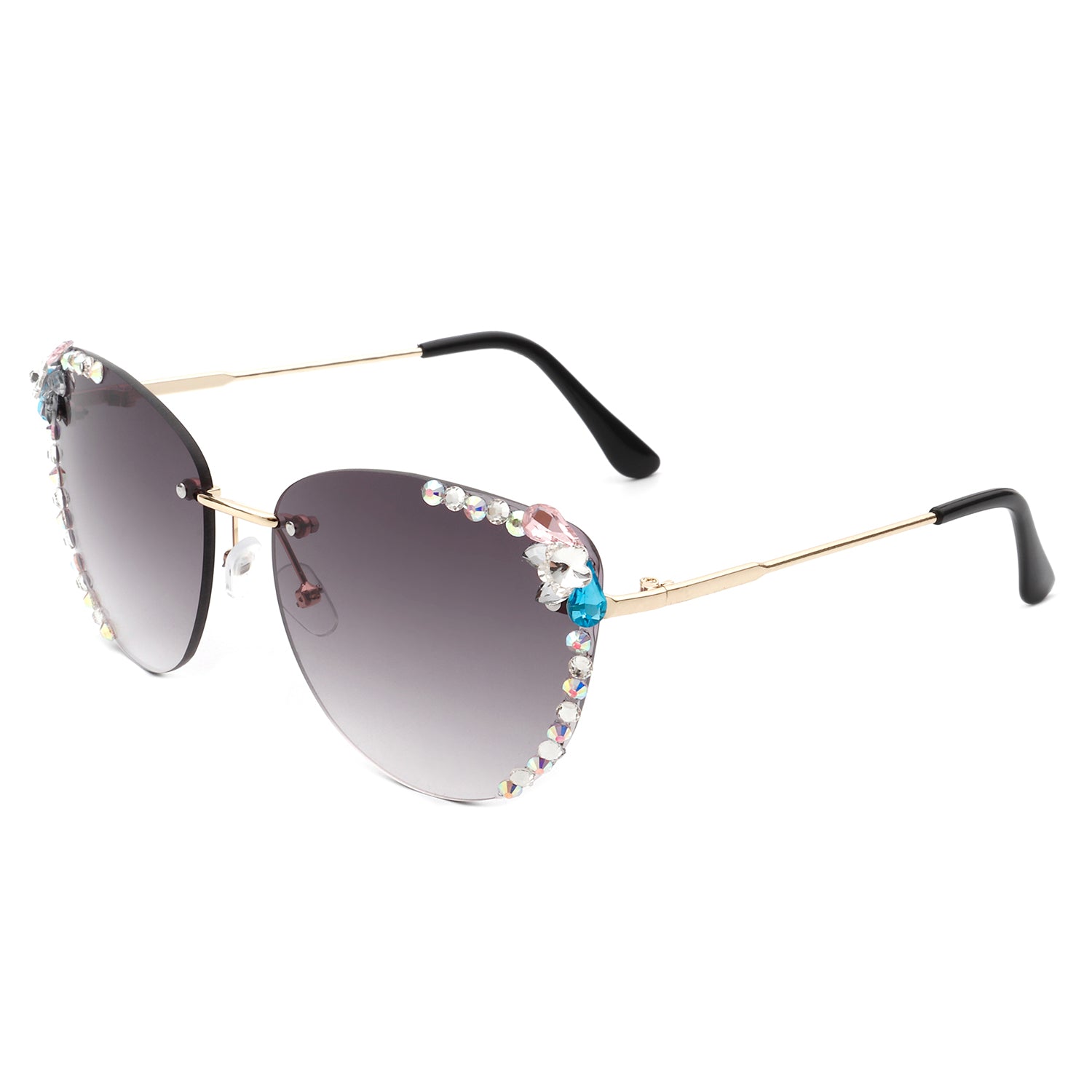 Aviator Sunglasses with Rhinestones - Women's Sunglasses Rhinestones Grey