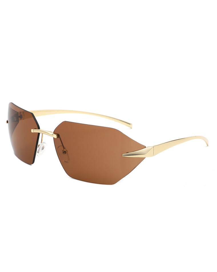 Iaclington - Cramilo  Rimless Wrap Around Square Frame Unisex Fashion Sunglasses