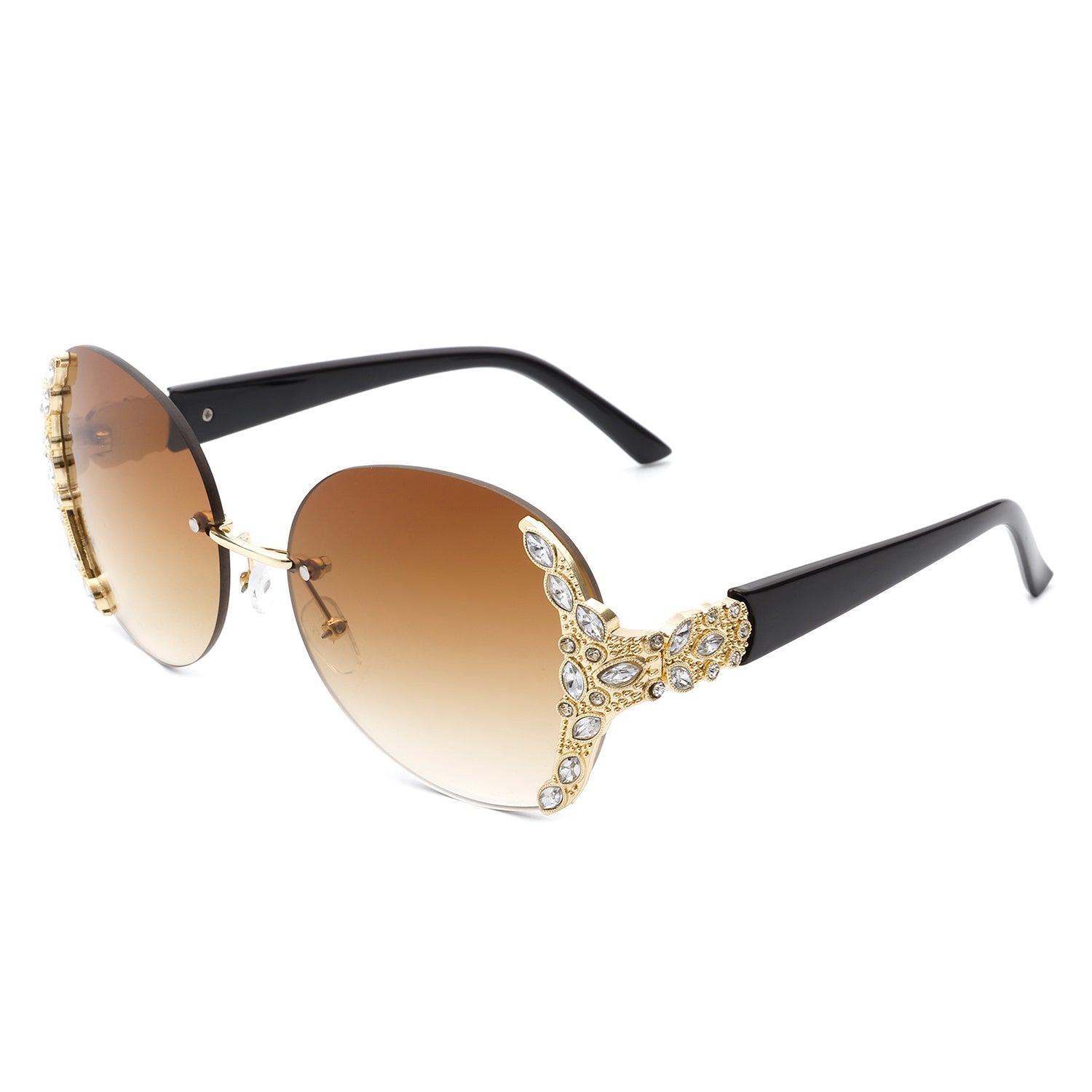 Oversized Rimless Sunglasses Women Luxury Rhinestone Sunglasses