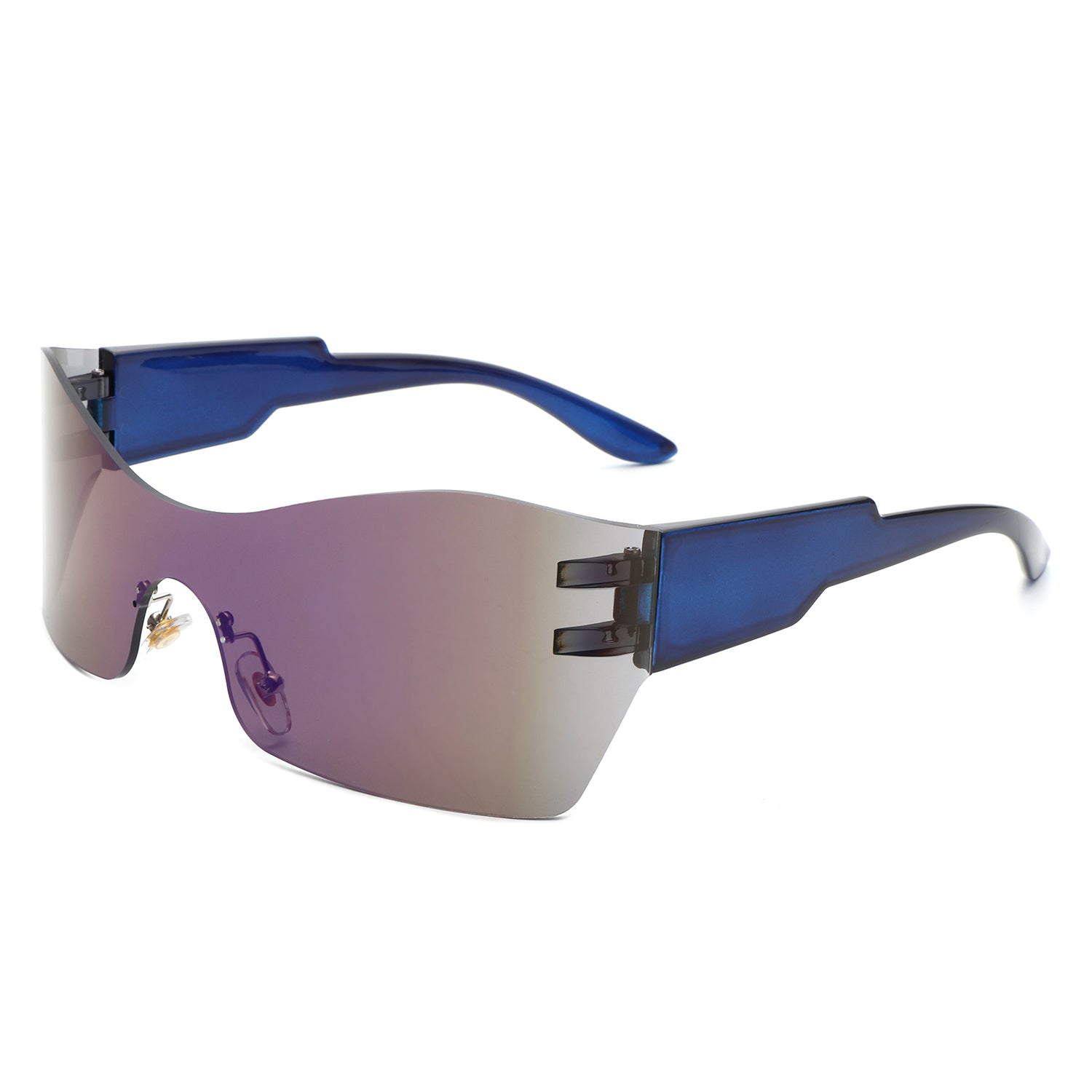 Sable - Futuristic Square Mirrored Flat Top Wrap Around Sunglasses Purple