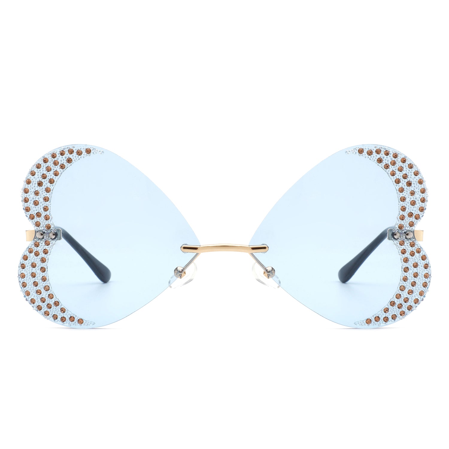 Quixotia - Rimless Butterfly Heart Shape Tinted Fashion Women Sunglasses
