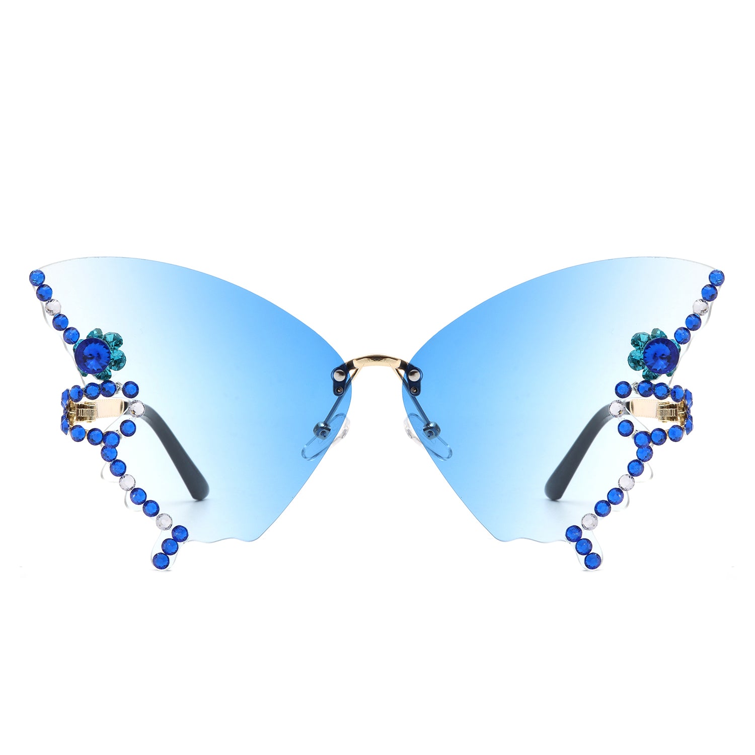 Lyrin - Rimless Oversize Rhinestone Butterfly Women Fashion Sunglasses