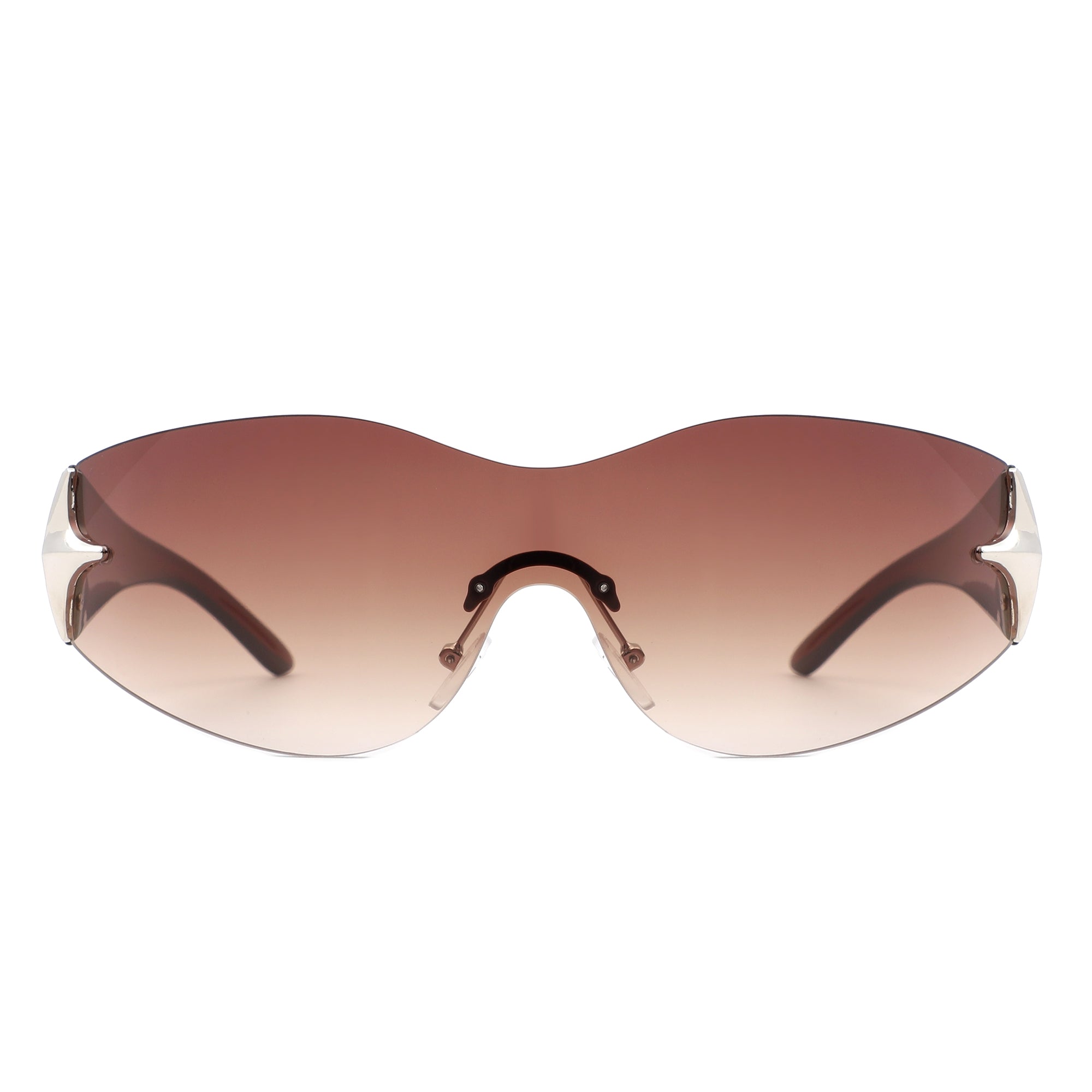 Spark - Sleek Rimless Double Star Fashion Shield Sunglasses