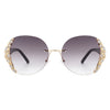 Jadeisle - Women Oval Rimless Rhinestone Design Round Oversize Sunglasses