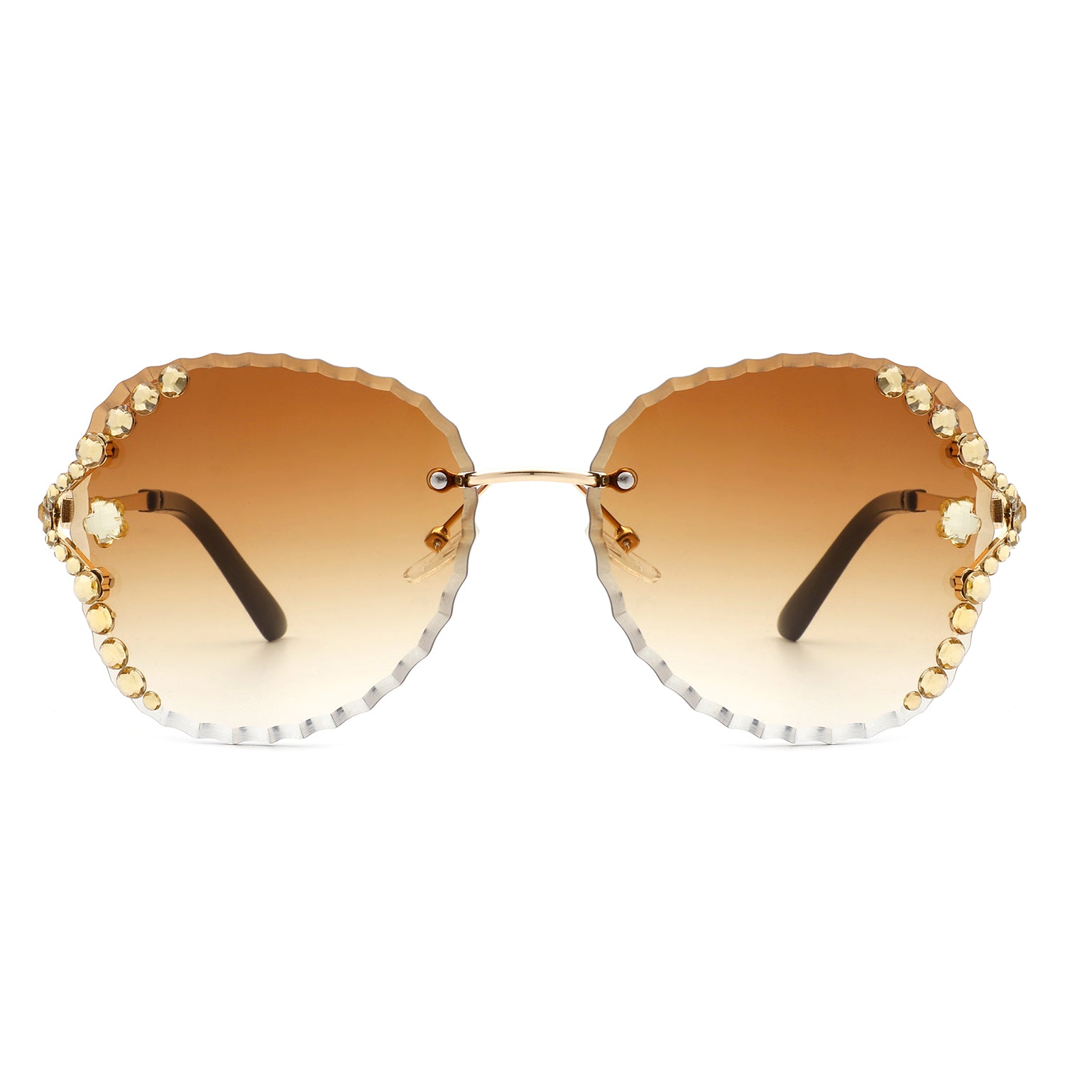 Lightblu - Women Fashion Oversize Rimless Round Rhinestone Design Sunglasses