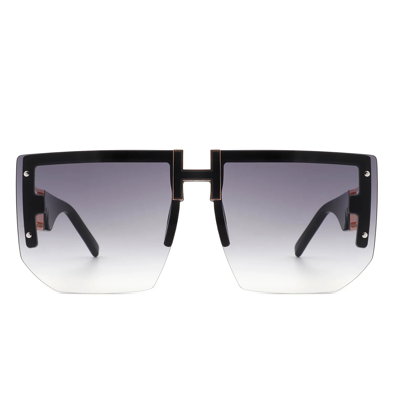 Kaelor - Square Oversized Flat Top Gradient Half Frame Sunglasses