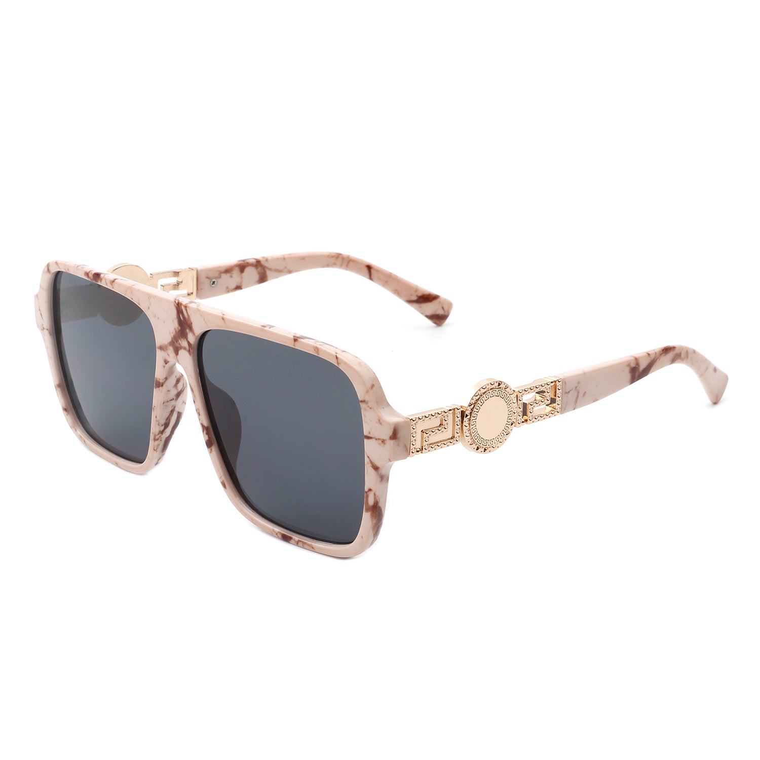 Violetra - Retro Square Aviator Style Vintage Flat Top Sunglasses Blush
