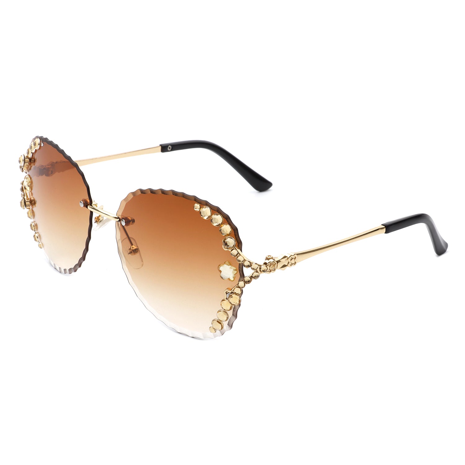 Lightblu - Women Fashion Oversize Rimless Round Rhinestone Design Sunglasses