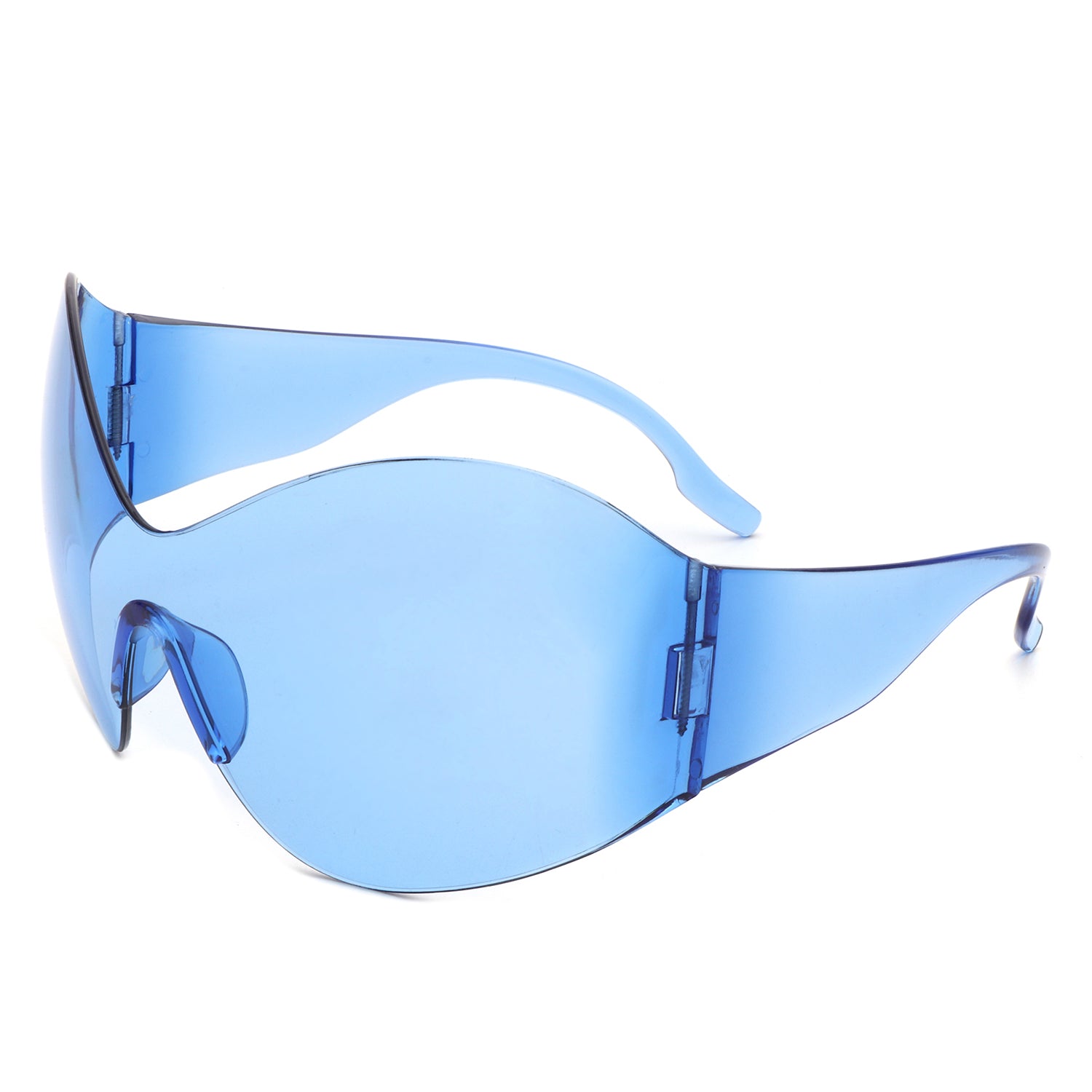 Rimless Wrap Around Sunglasses for Women Men Oversized Star Flat