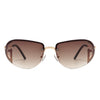 Oceandew - Retro Rimless Oval Tinted Fashion Round Sunglasses