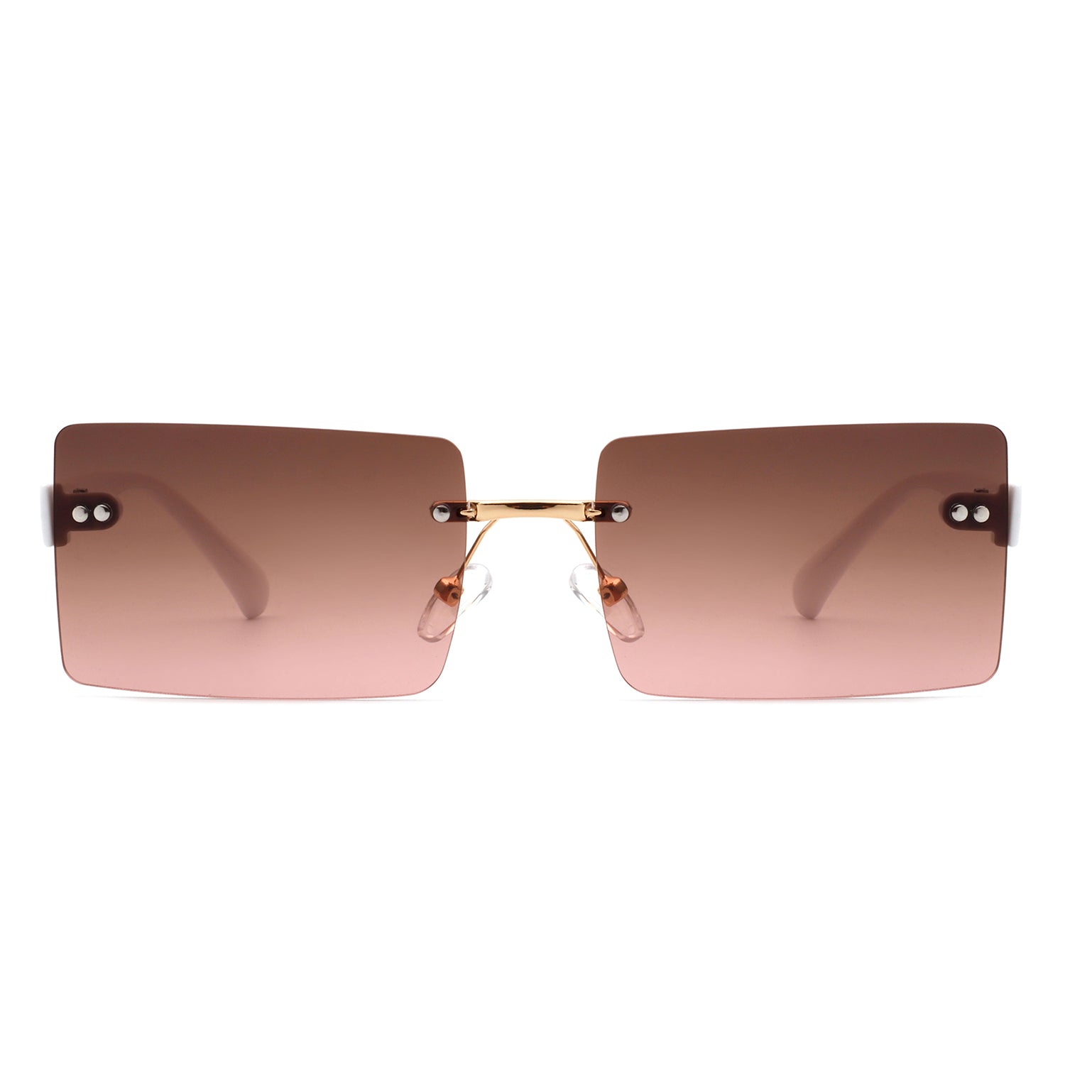 Jadesoul - Rectangle Retro Rimless Tinted Fashion Vintage Square Sunglasses Pink