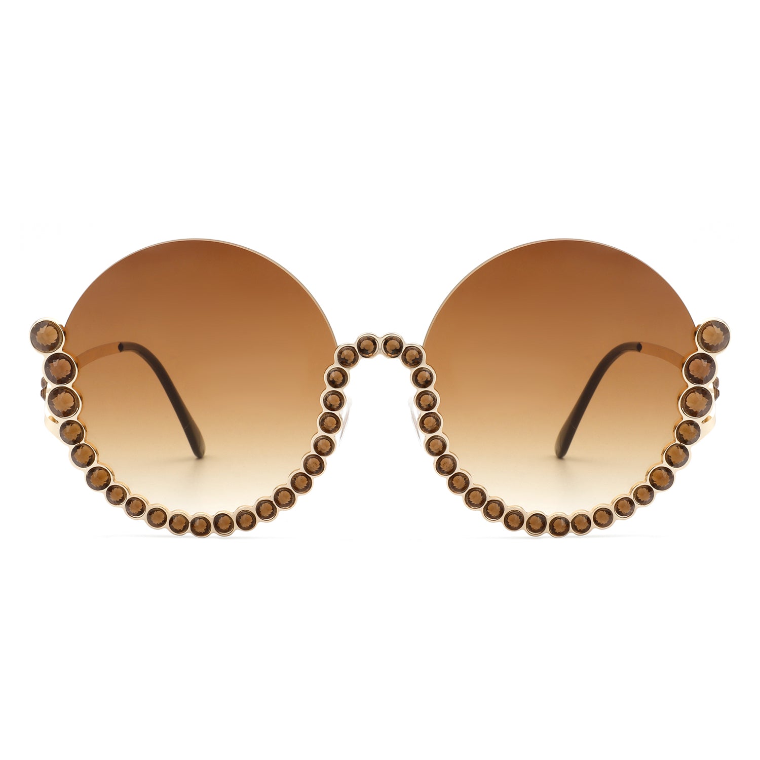 Gloriana - Women Circle Half Frame Oversize Rhinestone Fashion Round Sunglasses