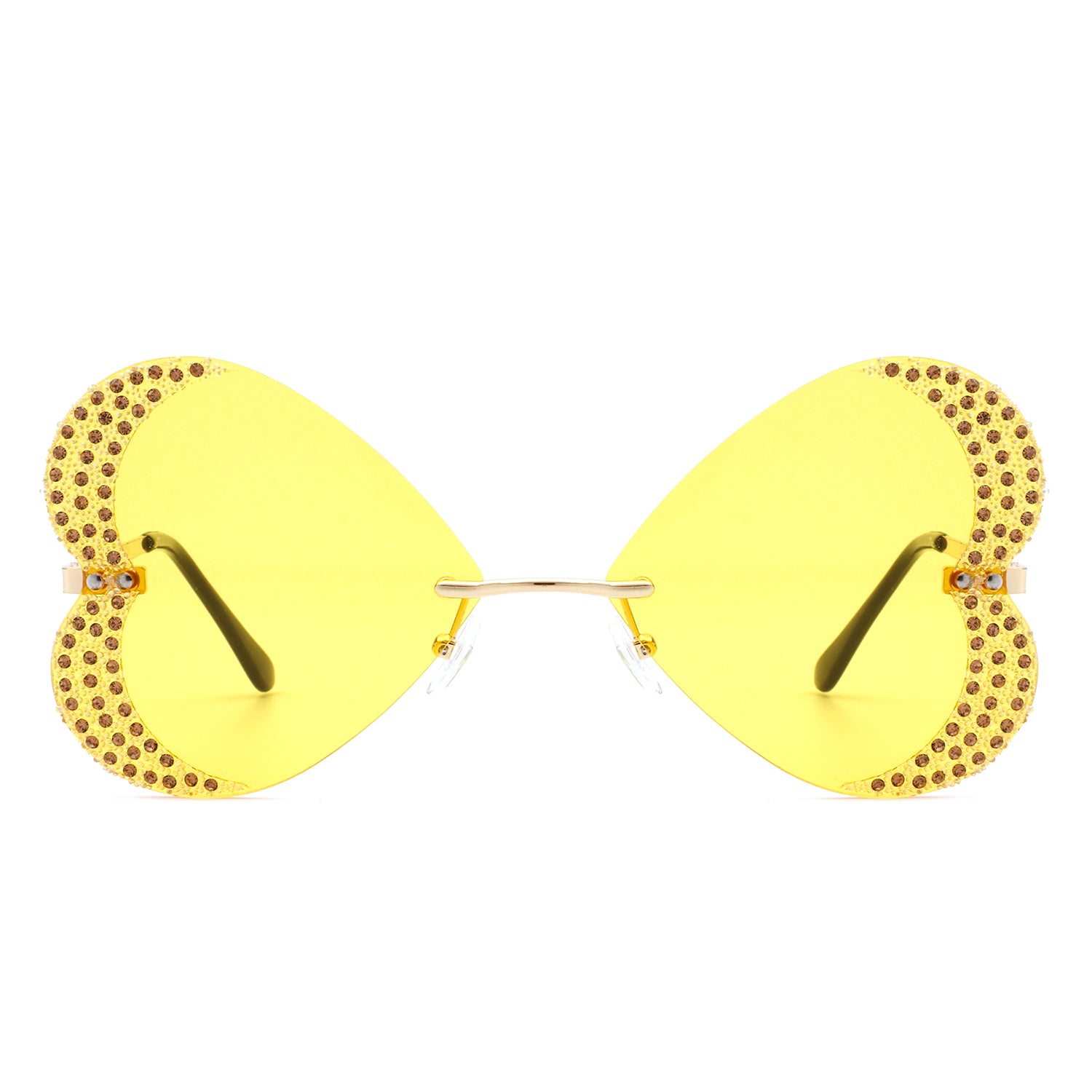 Quixotia - Rimless Butterfly Heart Shape Tinted Fashion Women Sunglasses