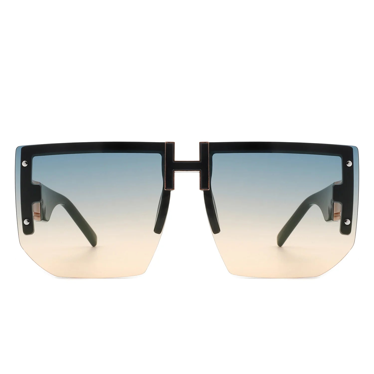 Kaelor - Square Oversized Flat Top Gradient Half Frame Sunglasses