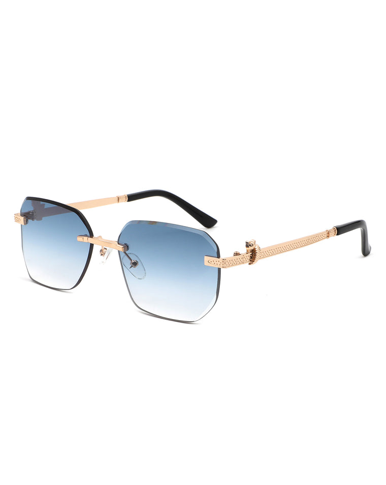 Solar - Cramilo  Rimless Rectangle Tinted Square Frame Unisex Sunglasses