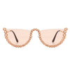 Florinda - Women Half Frame Rhinestone Round Fashion Sunglasses