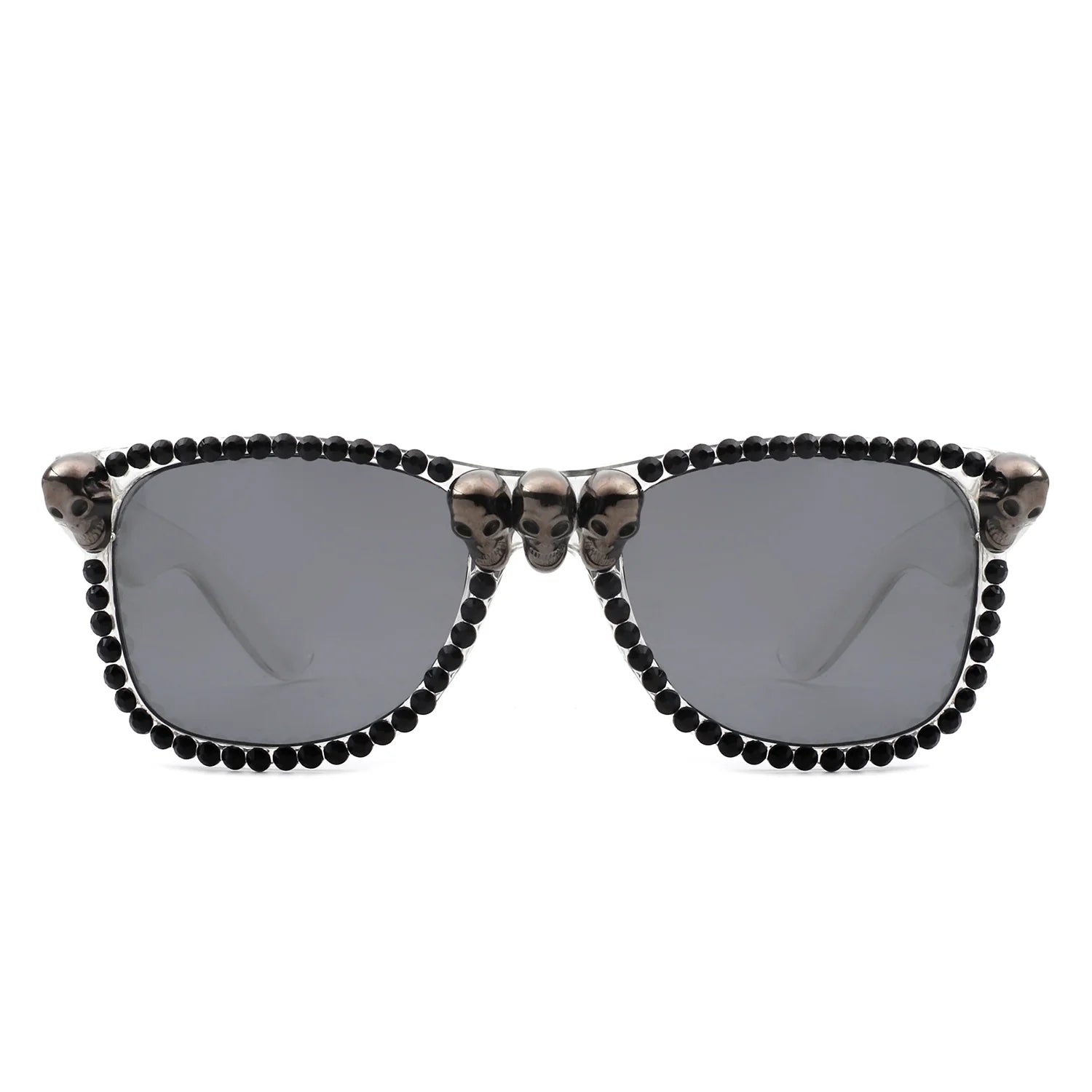 Myralis - Classic Horn Rim Rhinestone Gothic Skull Square Sunglasses