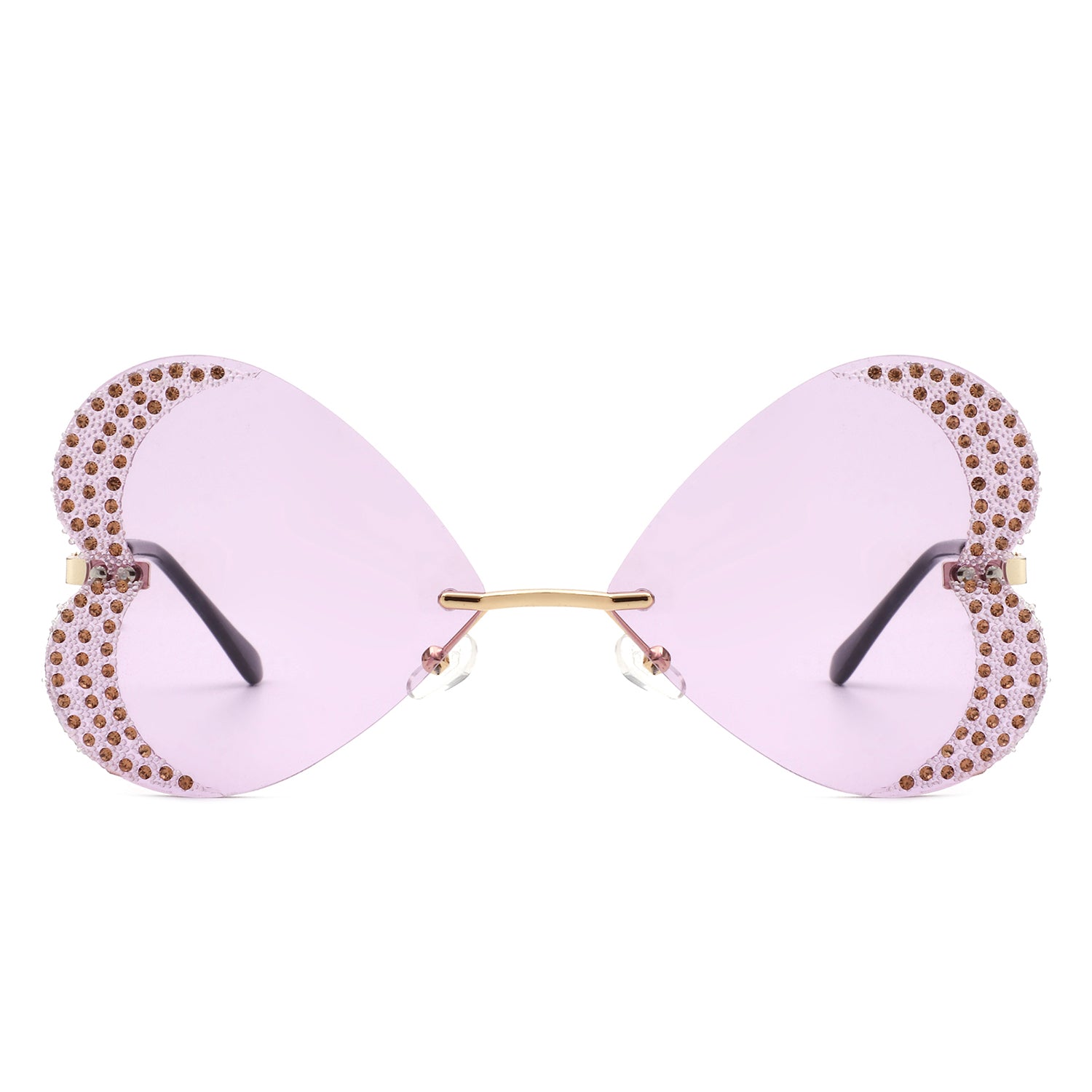 Quixotia - Rimless Butterfly Heart Shape Tinted Fashion Women Sunglasses