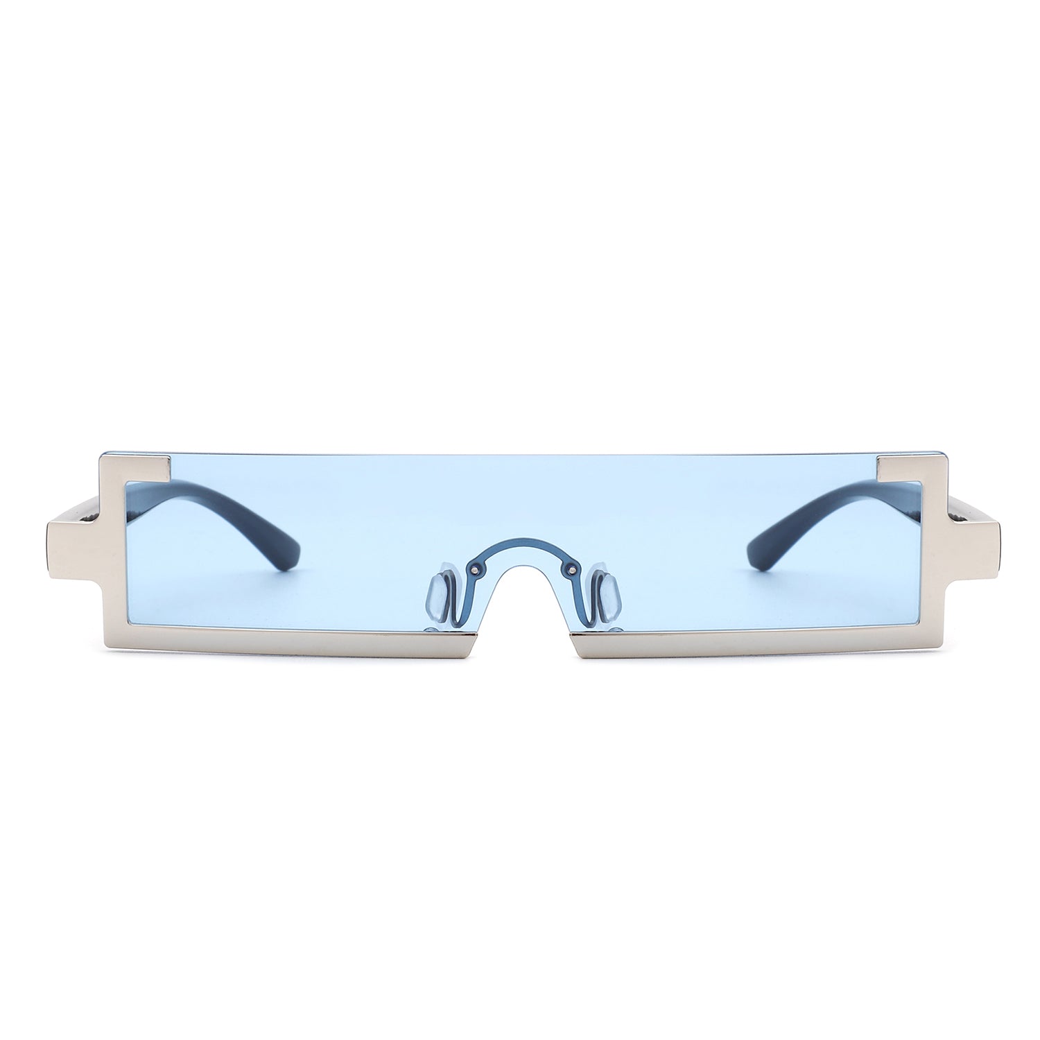 Kelestra - Retro Rectangular Narrow Semi Rimless Vintage Slim Fashion Sunglasses Blue