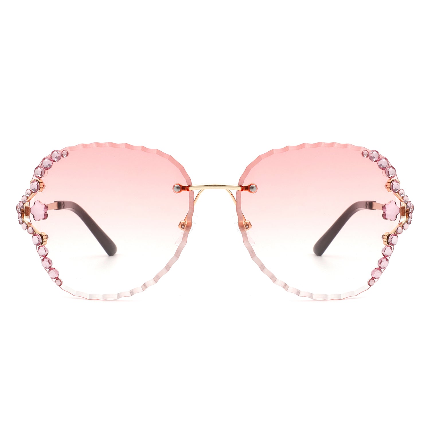 Lightblu - Women Fashion Oversize Rimless Round Rhinestone Design Sunglasses