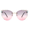 Nightbri - Women Rimless Tinted Chic Rhinestone Fashion Cat Eye Sunglasses