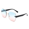 Ezernova - Oversize Square Geometric Rimless Tinted Fashion Sunglasses