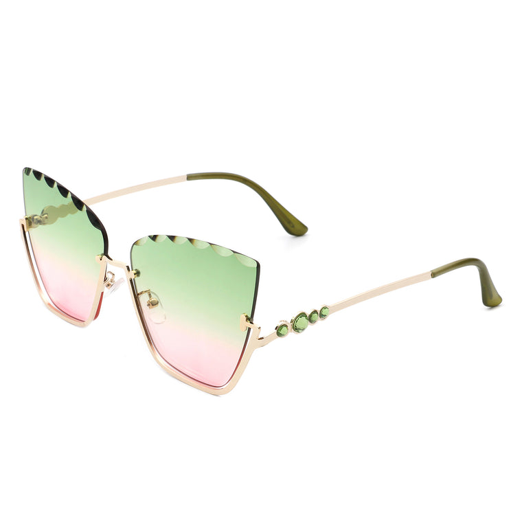 Starfire - Half Frame Square Irregular Tinted Fashion Cat Eye Sunglasses